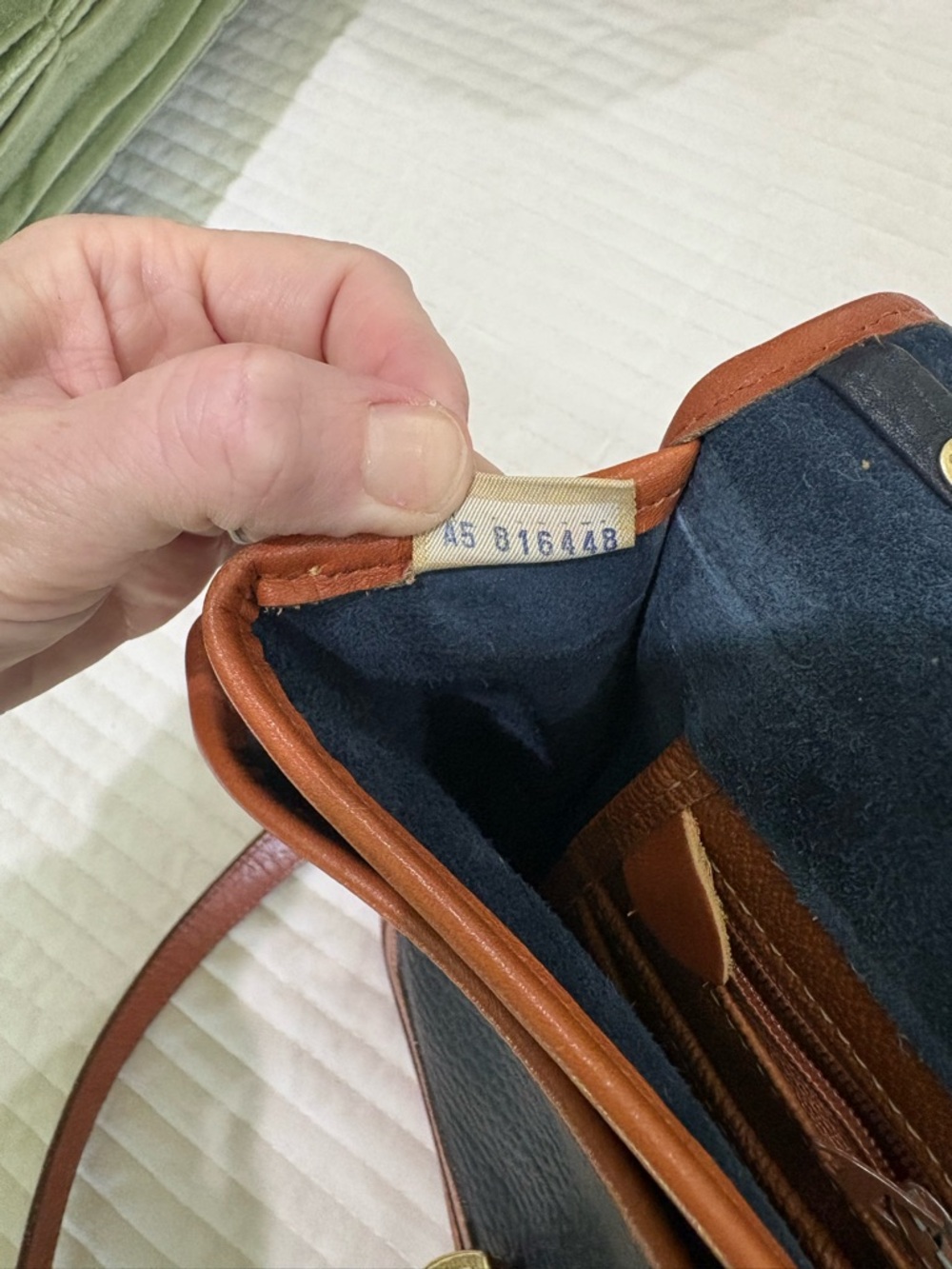 Dooney & Bourke Navy and Tan Leather Crossbody Satchel - Picture 6 of 6